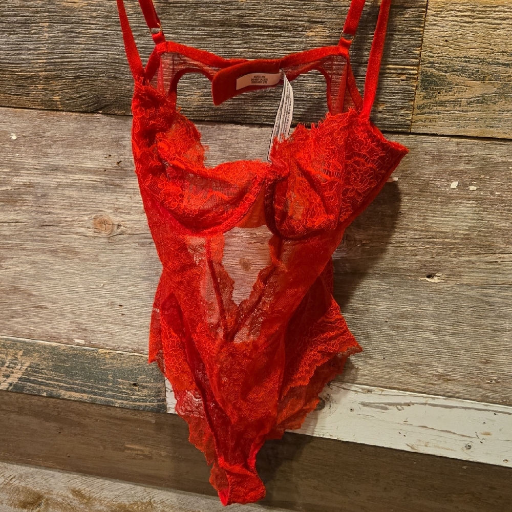 Victoria's Secret Red Lace Sheer Chemise Bodysuit